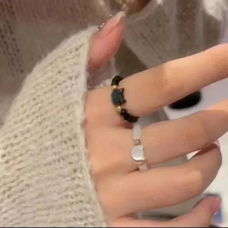1pcs Natural Moonstone Obsidian Rings Beads Minimalist Fidget Ring Cute - PeticaDeals