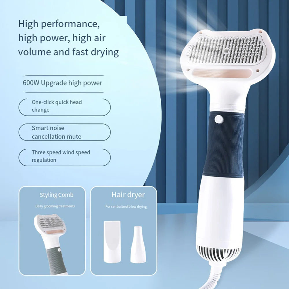 2-in-1 Pet Grooming Dryer Portable three-speed wind speed with Slicker Brush - PeticaDeals