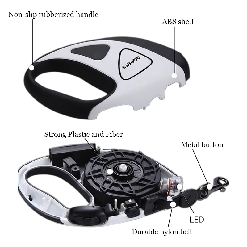 5M Long LED Big Dog Leash Automatic Retractable Pet Leashes - PeticaDeals
