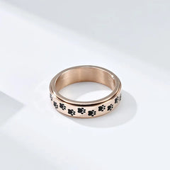 6mm Stainless Steel Black Enamel Paw Print Spinner Ring for Women - PeticaDeals