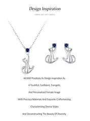 925 Sterling Silver Creative Cat Pendant Necklace Earrings For Women - PeticaDeals