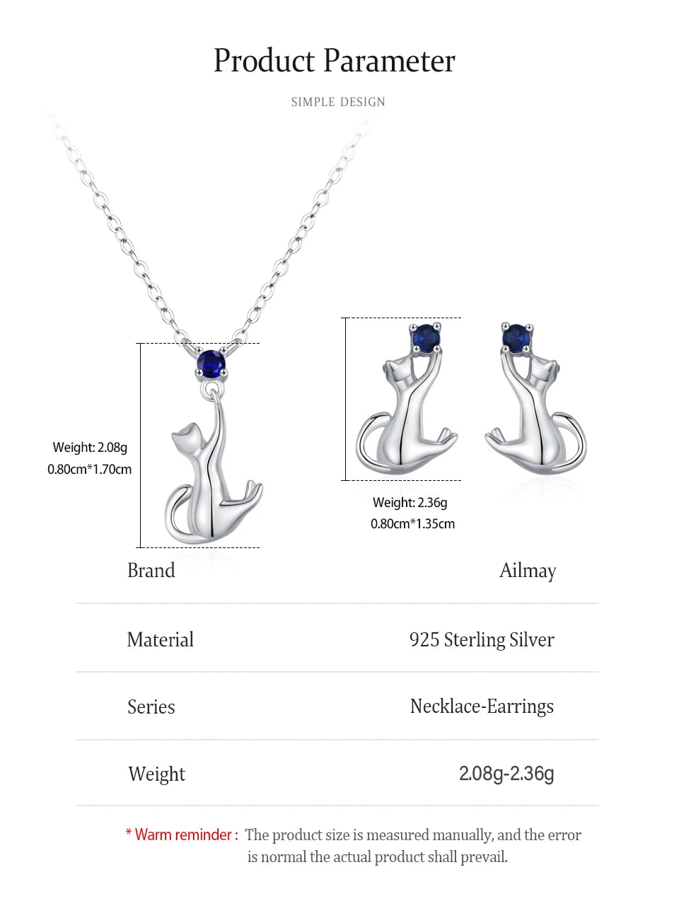 925 Sterling Silver Creative Cat Pendant Necklace Earrings For Women - PeticaDeals