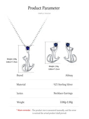 925 Sterling Silver Creative Cat Pendant Necklace Earrings For Women - PeticaDeals