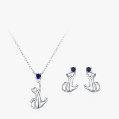 925 Sterling Silver Creative Cat Pendant Necklace Earrings For Women - PeticaDeals