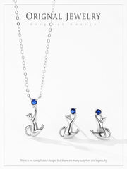 925 Sterling Silver Creative Cat Pendant Necklace Earrings For Women - PeticaDeals
