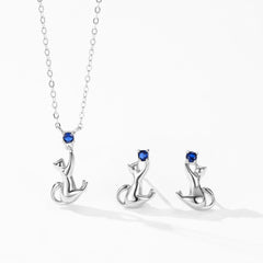 925 Sterling Silver Creative Cat Pendant Necklace Earrings For Women - PeticaDeals