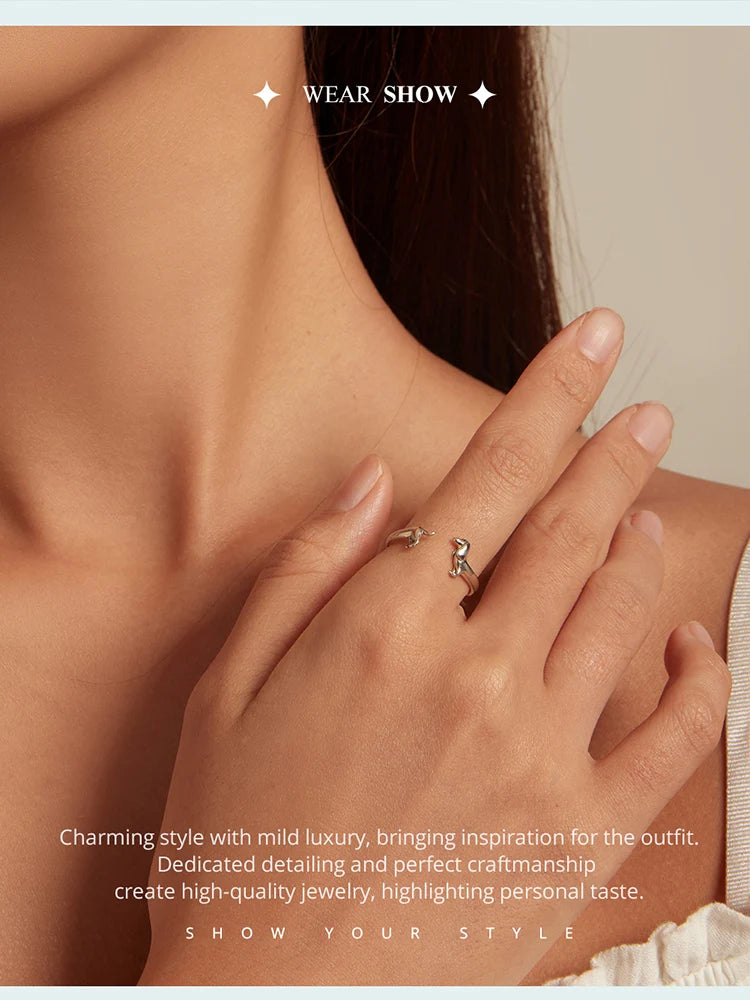 925 Sterling Silver Cute Dachshund Dog Adjustable Rings Stud Earrings Original Girl Lovely - PeticaDeals