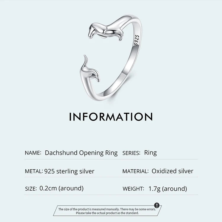 925 Sterling Silver Cute Dachshund Dog Adjustable Rings Stud Earrings Original Girl Lovely - PeticaDeals
