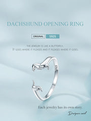 925 Sterling Silver Cute Dachshund Dog Adjustable Rings Stud Earrings Original Girl Lovely - PeticaDeals