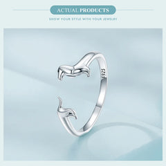 925 Sterling Silver Cute Dachshund Dog Adjustable Rings Stud Earrings Original Girl Lovely - PeticaDeals