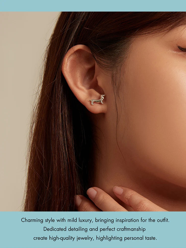 925 Sterling Silver Cute Dachshund Dog Adjustable Rings Stud Earrings Original Girl Lovely - PeticaDeals