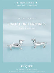 925 Sterling Silver Cute Dachshund Dog Adjustable Rings Stud Earrings Original Girl Lovely - PeticaDeals