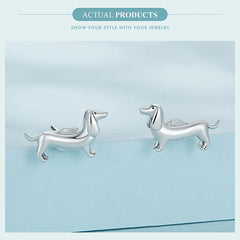 925 Sterling Silver Cute Dachshund Dog Adjustable Rings Stud Earrings Original Girl Lovely - PeticaDeals