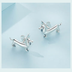 925 Sterling Silver Cute Dachshund Dog Adjustable Rings Stud Earrings Original Girl Lovely - PeticaDeals