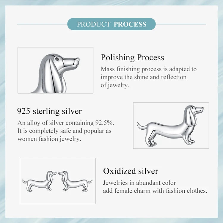 925 Sterling Silver Cute Dachshund Dog Adjustable Rings Stud Earrings Original Girl Lovely - PeticaDeals