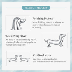 925 Sterling Silver Cute Dachshund Dog Adjustable Rings Stud Earrings Original Girl Lovely - PeticaDeals