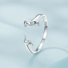 925 Sterling Silver Cute Dachshund Dog Adjustable Rings Stud Earrings Original Girl Lovely - PeticaDeals