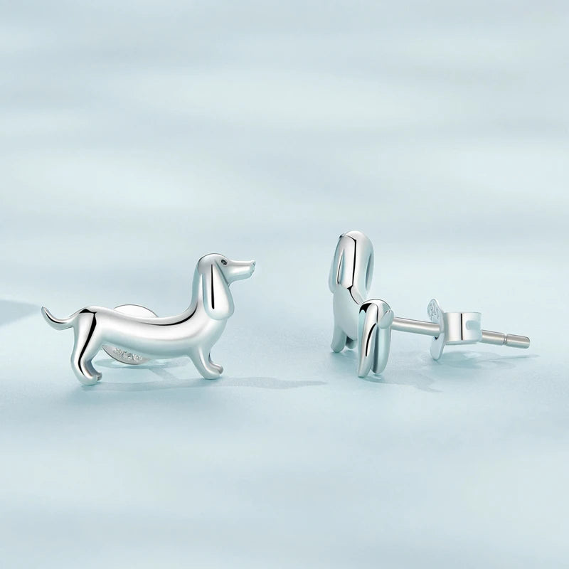 925 Sterling Silver Cute Dachshund Dog Adjustable Rings Stud Earrings Original Girl Lovely - PeticaDeals
