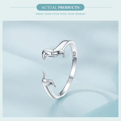 925 Sterling Silver Cute Dachshund Dog Adjustable Rings Stud Earrings Original Girl Lovely - PeticaDeals