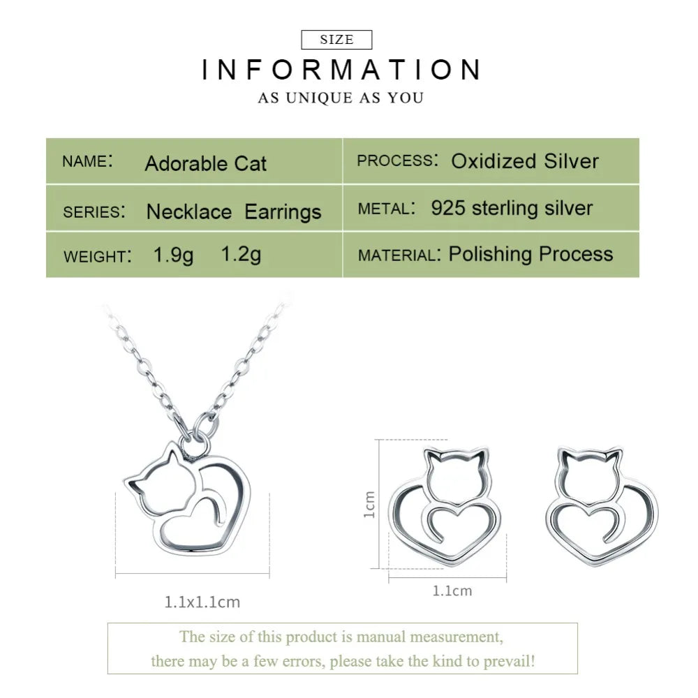 925 Sterling Silver Fashion Cute Cat Animal Earrings Rings Women Jewelry Sets Wedding Silver Jewelry - PeticaDeals