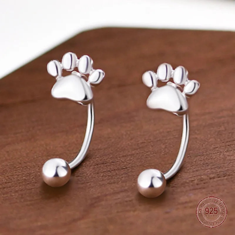 925 Sterling Silver Small Cat Paw Metal Stud Earrings for Women - PeticaDeals