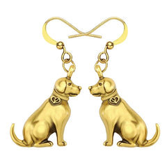 Alloy Antique Gold Plated Sweet Labrador Dogs Earrings Drop Dangle Novelty - PeticaDeals