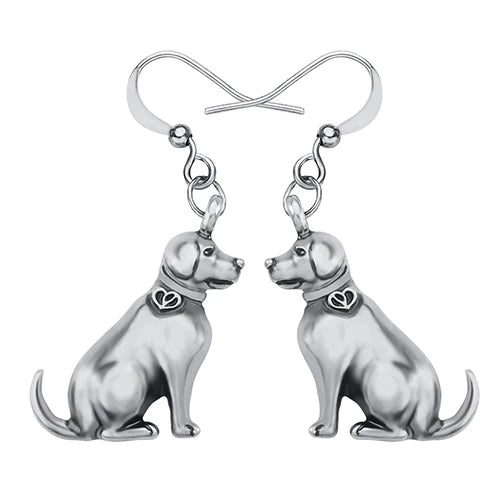 Alloy Antique Gold Plated Sweet Labrador Dogs Earrings Drop Dangle Novelty - PeticaDeals