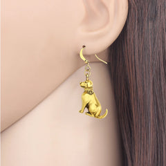 Alloy Antique Gold Plated Sweet Labrador Dogs Earrings Drop Dangle Novelty - PeticaDeals