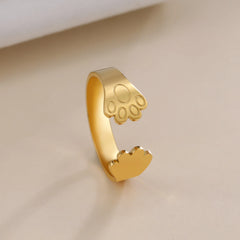 Animal Pet Paw Open Rings for Women Stainless Steel Adjustable - PeticaDeals