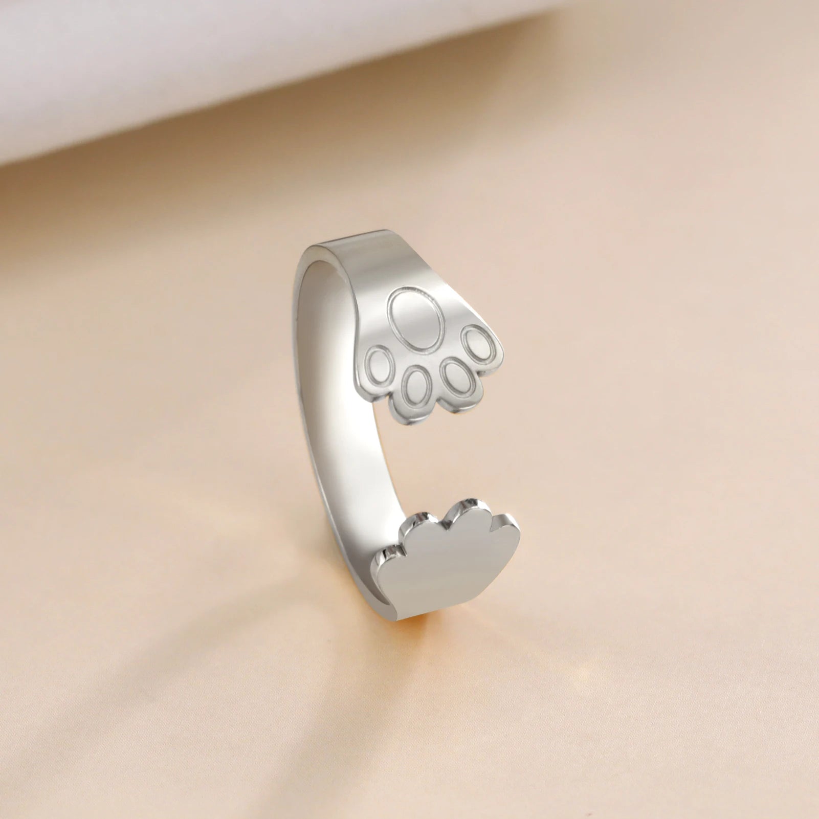Animal Pet Paw Open Rings for Women Stainless Steel Adjustable - PeticaDeals