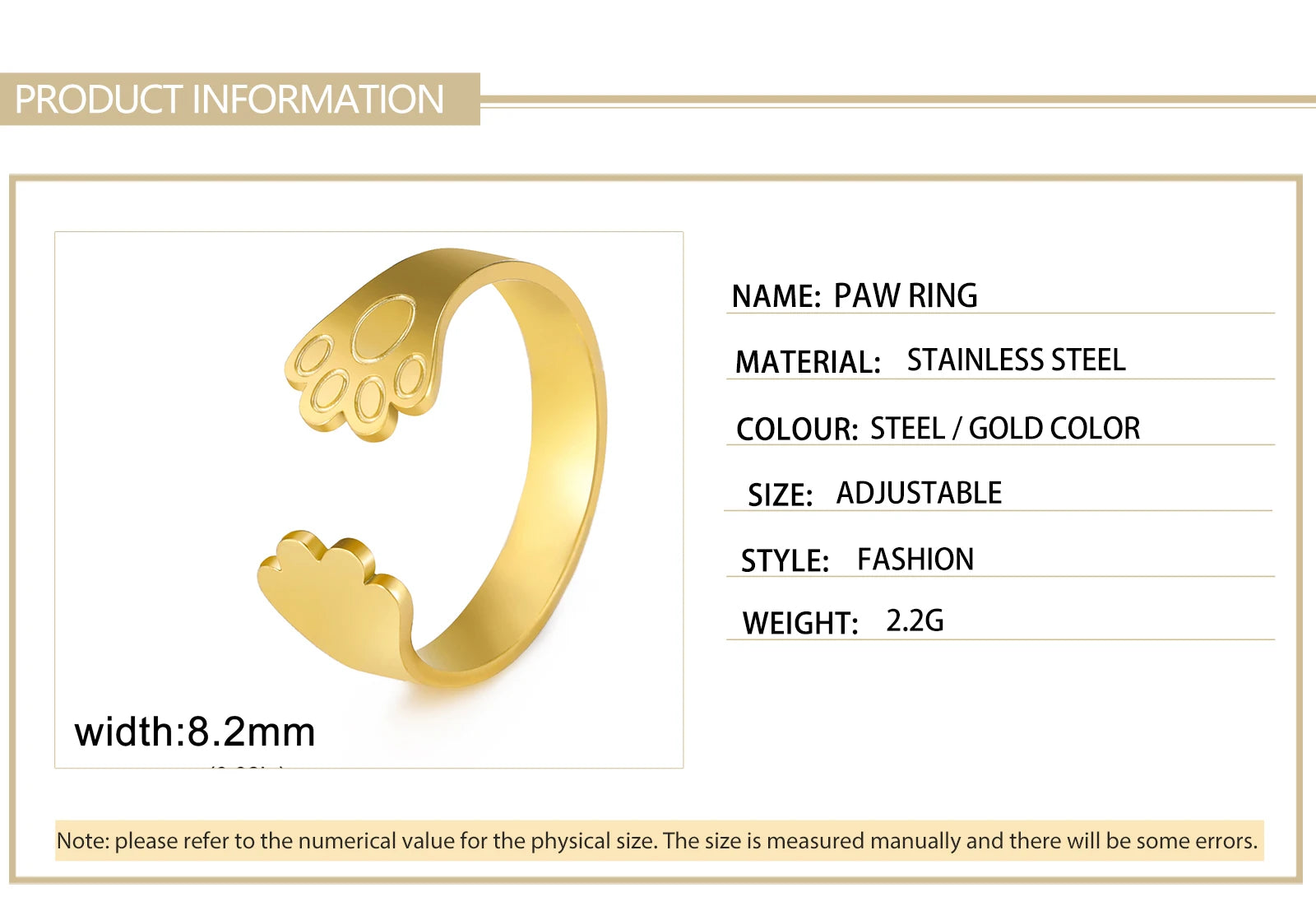 Animal Pet Paw Open Rings for Women Stainless Steel Adjustable - PeticaDeals