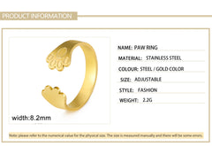 Animal Pet Paw Open Rings for Women Stainless Steel Adjustable - PeticaDeals