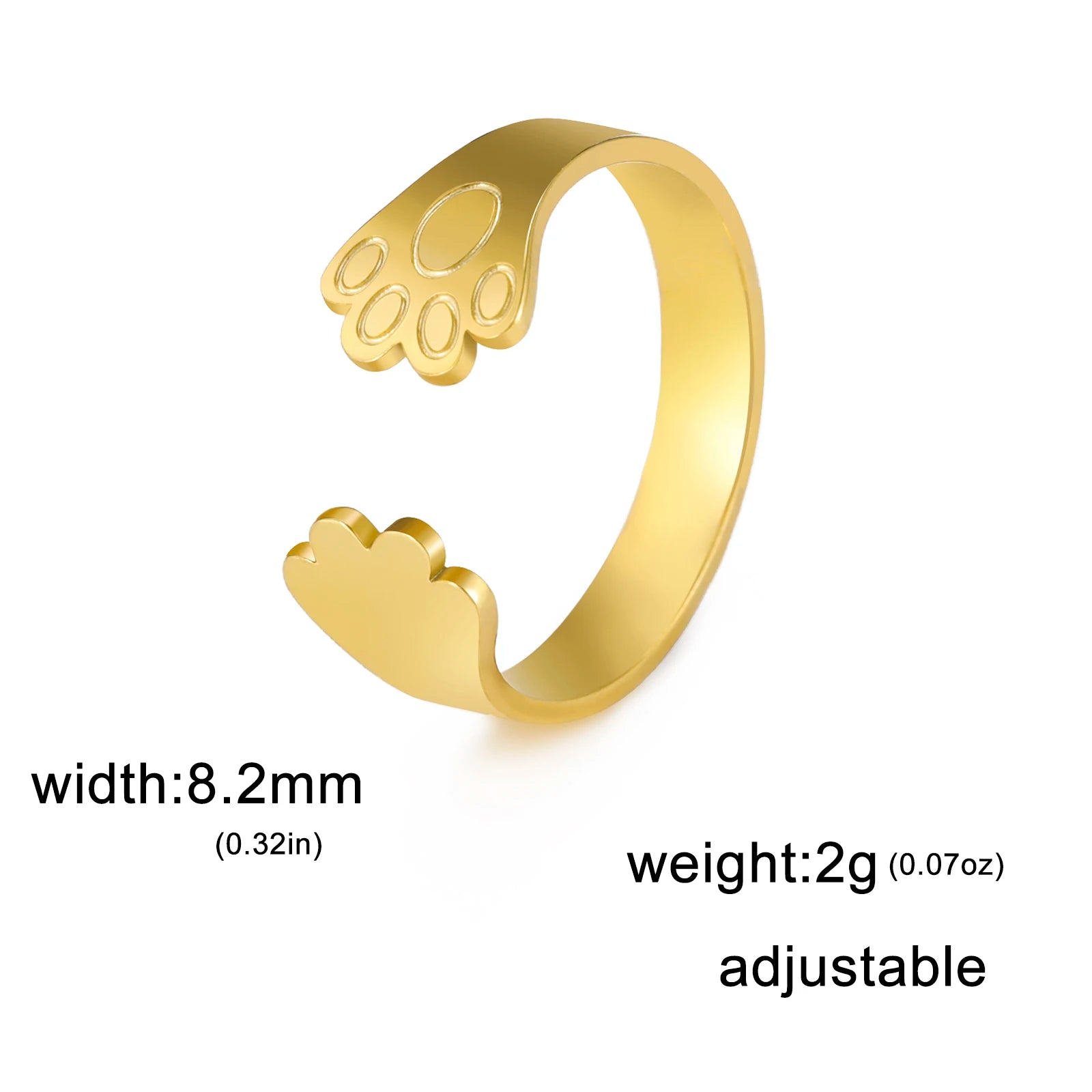 Animal Pet Paw Open Rings for Women Stainless Steel Adjustable - PeticaDeals