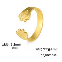 Animal Pet Paw Open Rings for Women Stainless Steel Adjustable - PeticaDeals