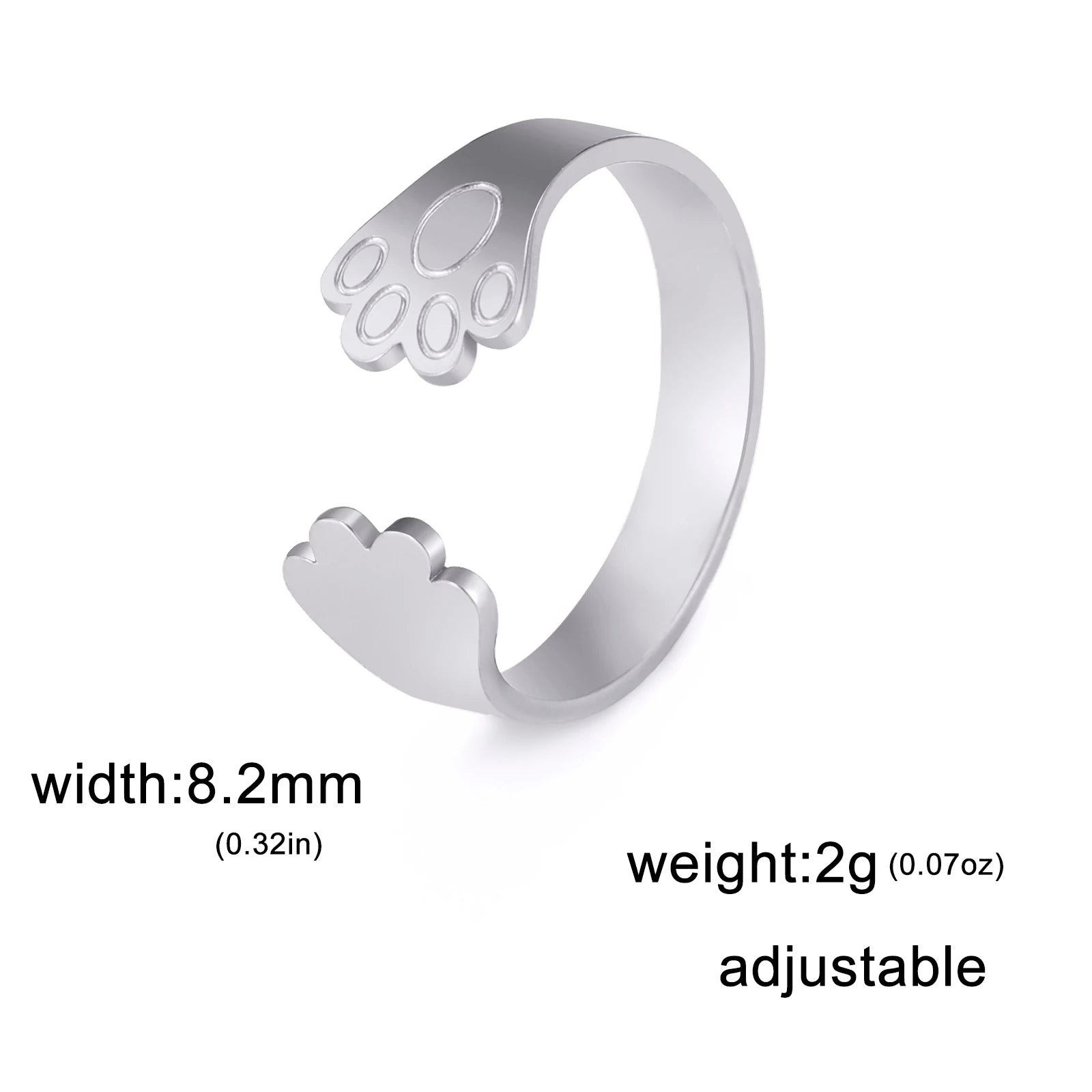 Animal Pet Paw Open Rings for Women Stainless Steel Adjustable - PeticaDeals