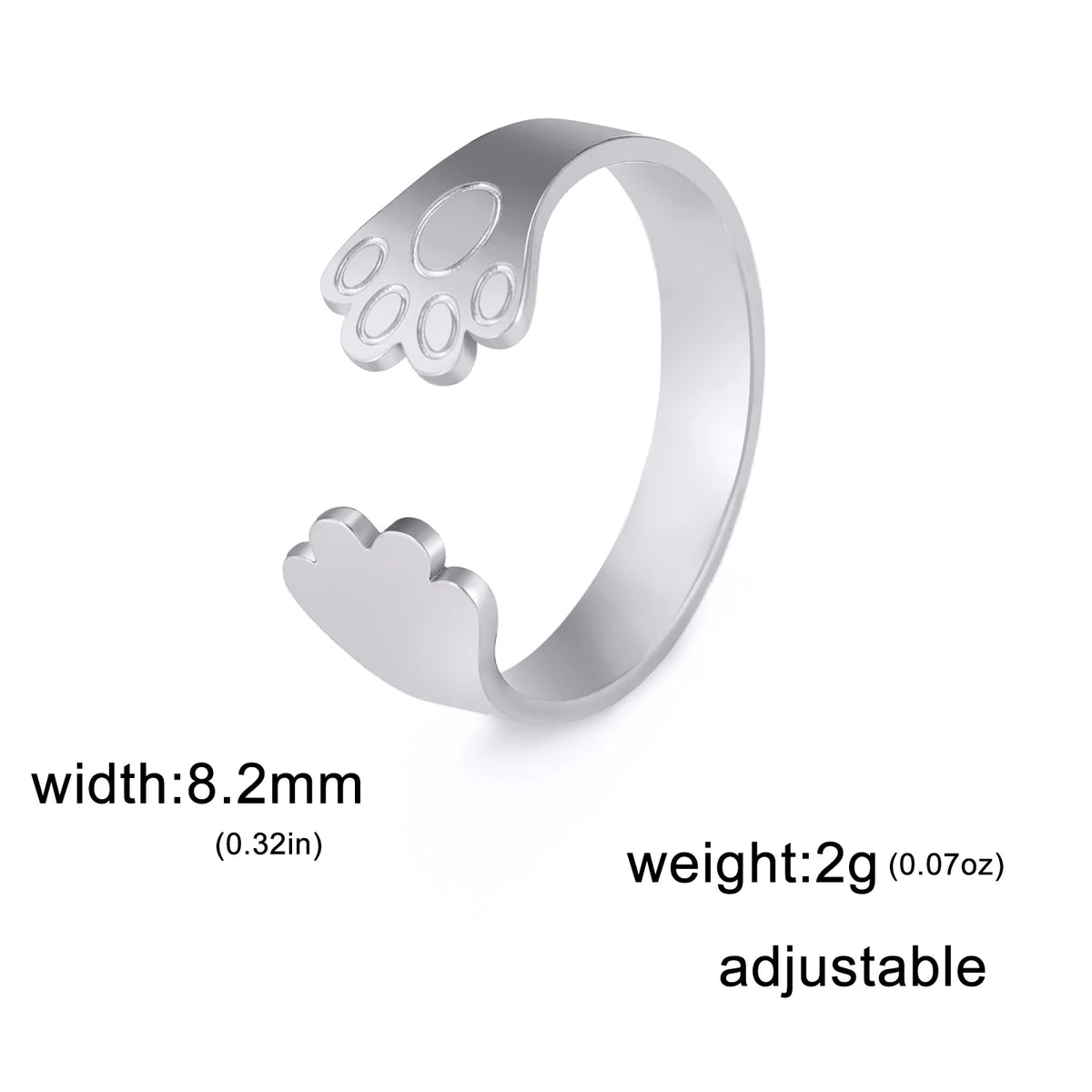 Animal Pet Paw Open Rings for Women Stainless Steel Adjustable - PeticaDeals