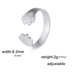 Animal Pet Paw Open Rings for Women Stainless Steel Adjustable - PeticaDeals