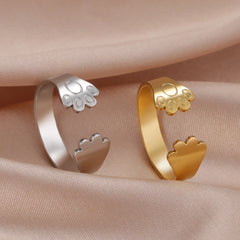Animal Pet Paw Open Rings for Women Stainless Steel Adjustable - PeticaDeals