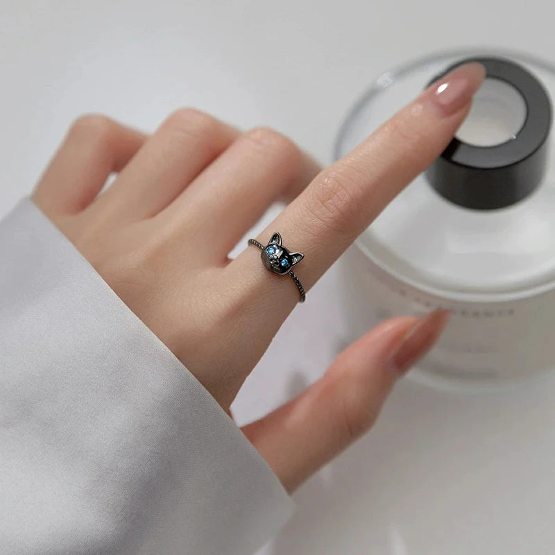 Blue Eyes Cat Open Ring For Girl Sweet Cute - PeticaDeals