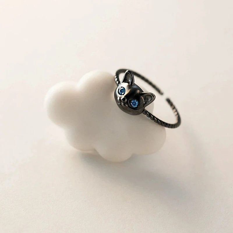 Blue Eyes Cat Open Ring For Girl Sweet Cute - PeticaDeals