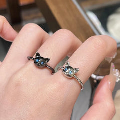 Blue Eyes Cat Open Ring For Girl Sweet Cute - PeticaDeals