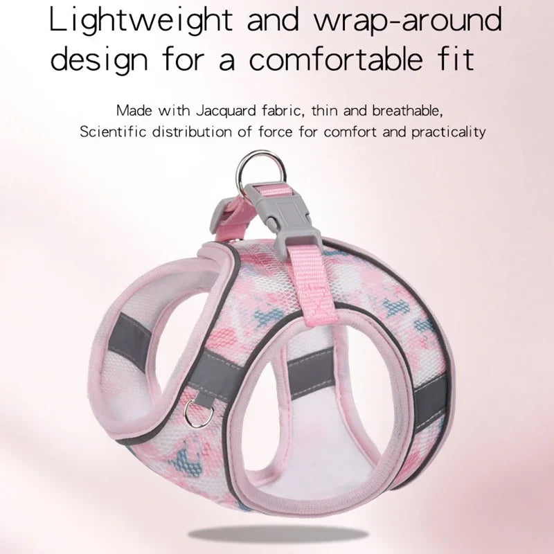 Breathable Mesh Chest Strap For Small Dogs Cats Printed Leads - PeticaDeals