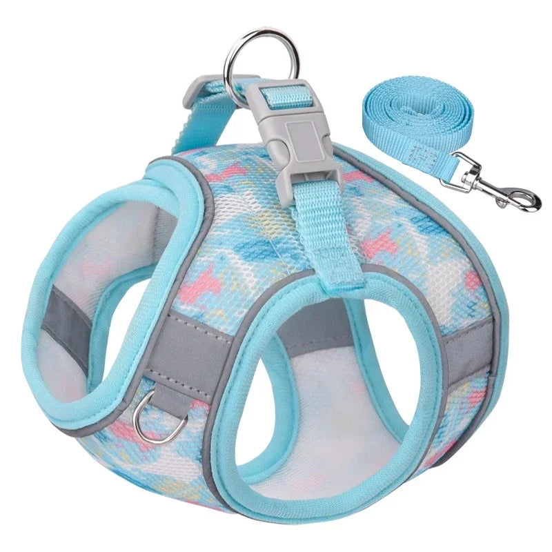 Breathable Mesh Chest Strap For Small Dogs Cats Printed Leads - PeticaDeals