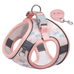 Breathable Mesh Chest Strap For Small Dogs Cats Printed Leads - PeticaDeals