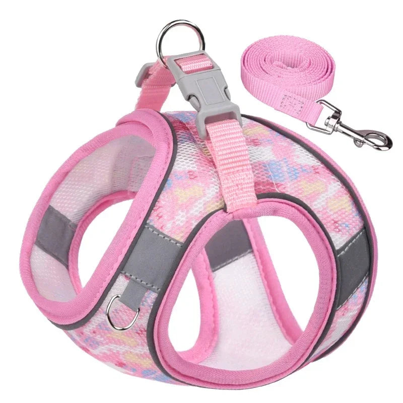 Breathable Mesh Chest Strap For Small Dogs Cats Printed Leads - PeticaDeals
