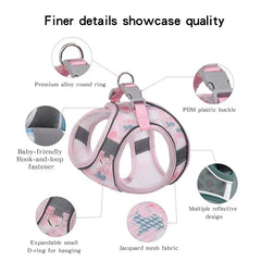 Breathable Mesh Chest Strap For Small Dogs Cats Printed Leads - PeticaDeals