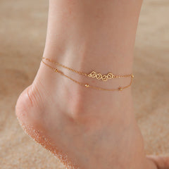 Cat Dog Paw Anklet Women Stainless Steel Double Layer Beads Chain Ankle Bracelet Animal Footprints - PeticaDeals