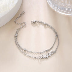 Cat Dog Paw Anklet Women Stainless Steel Double Layer Beads Chain Ankle Bracelet Animal Footprints - PeticaDeals