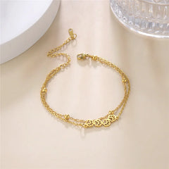 Cat Dog Paw Anklet Women Stainless Steel Double Layer Beads Chain Ankle Bracelet Animal Footprints - PeticaDeals