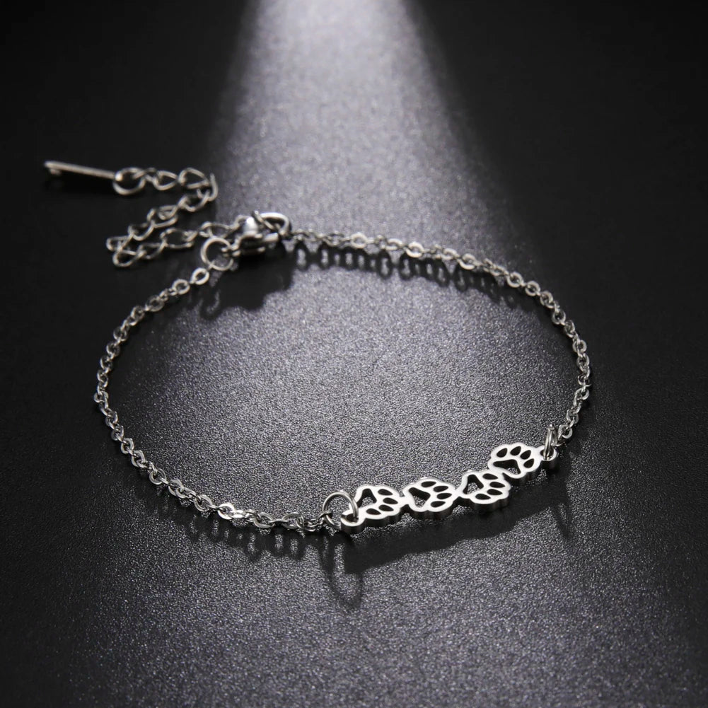 Cat Dog Paw Chain Women's Hand Bracelet Cute Animal Charm Bracelet Stainless Steel Jewelry - PeticaDeals